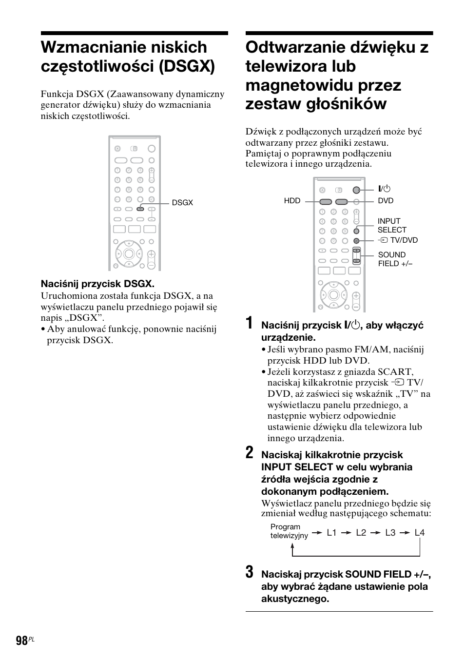 Wzmacnianie niskich częstotliwości (dsgx), Naciśnij przycisk dsgx, Naciśnij przycisk " / 1 , aby włączyć urządzenie | Sony DAR-RH7000 User Manual | Page 484 / 536