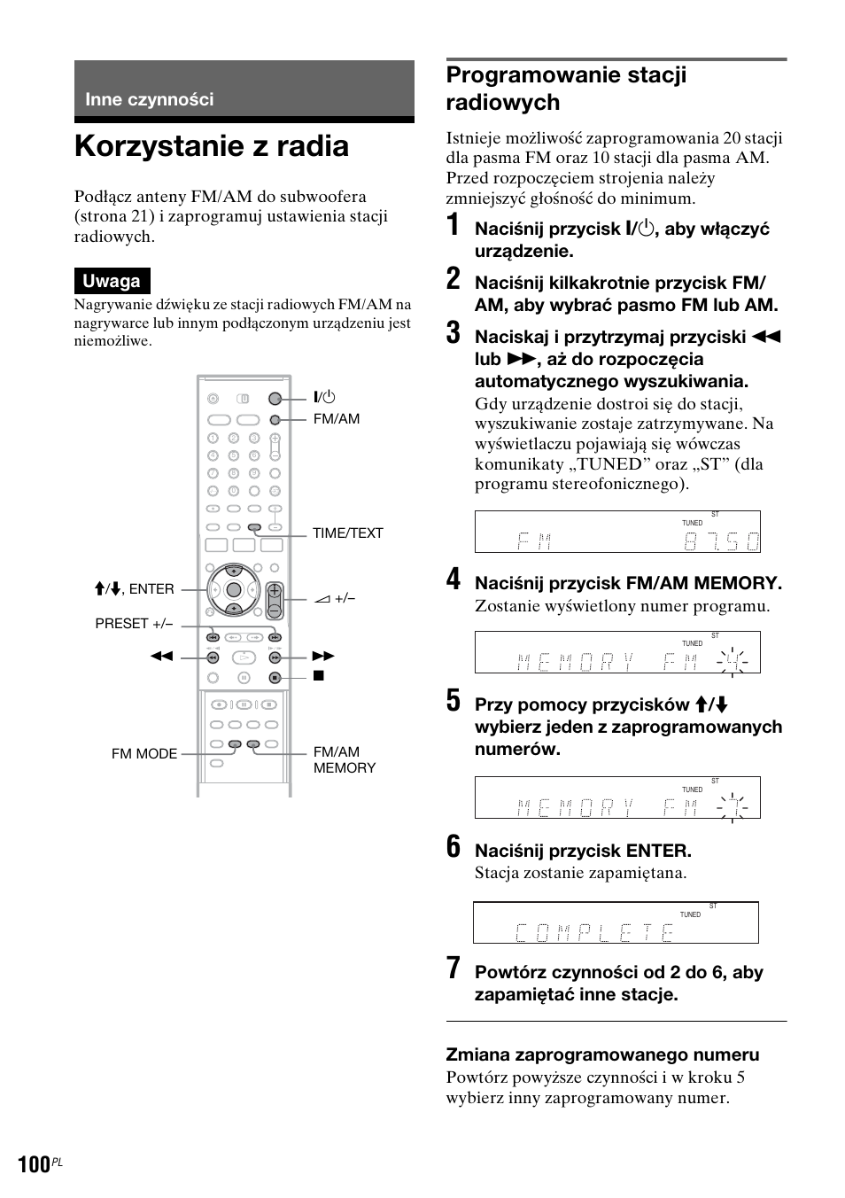 Inne czynności, Korzystanie z radia, Programowanie stacji radiowych | Sony DAR-RH7000 User Manual | Page 486 / 536