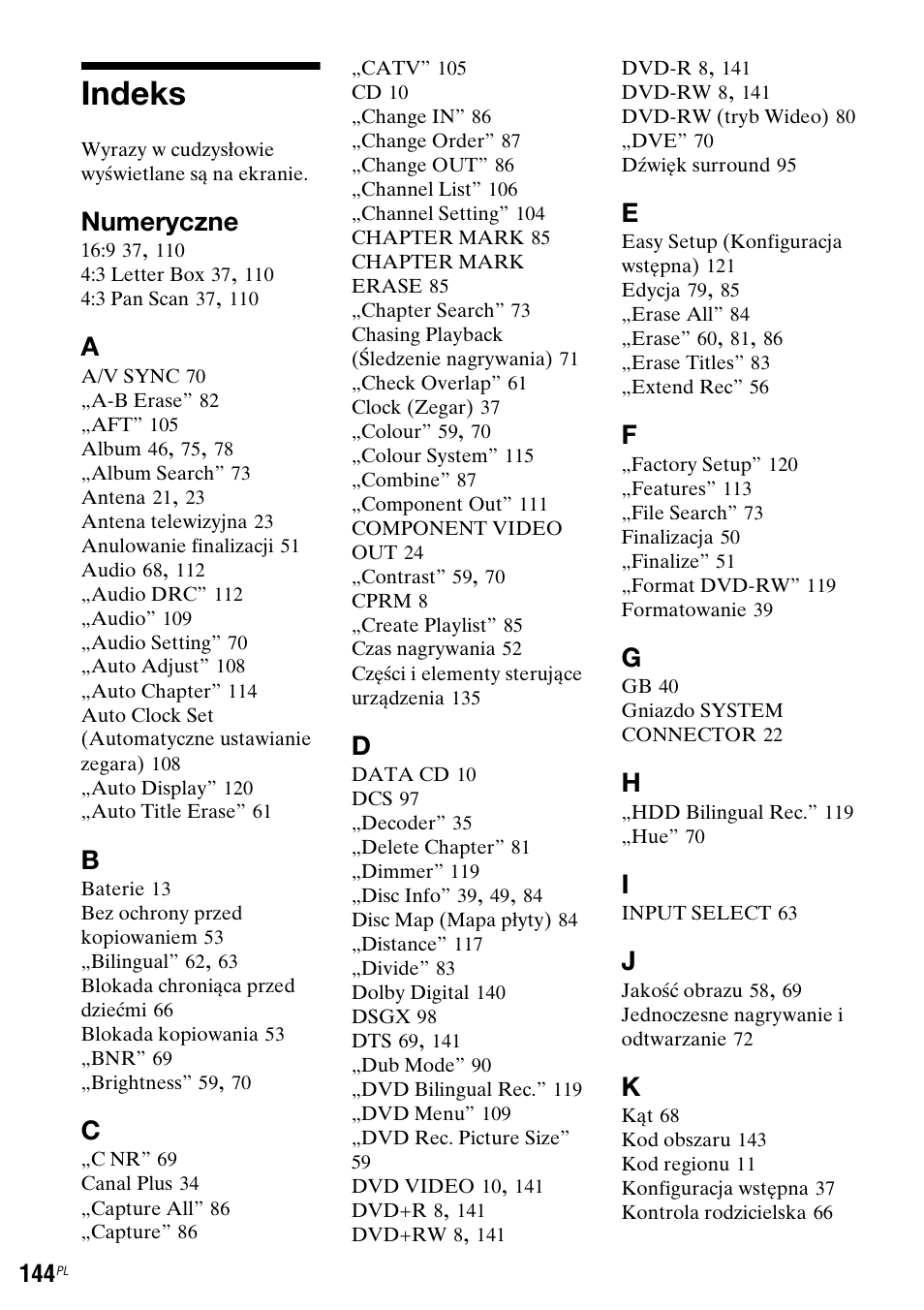 Indeks, Numeryczne | Sony DAR-RH7000 User Manual | Page 530 / 536
