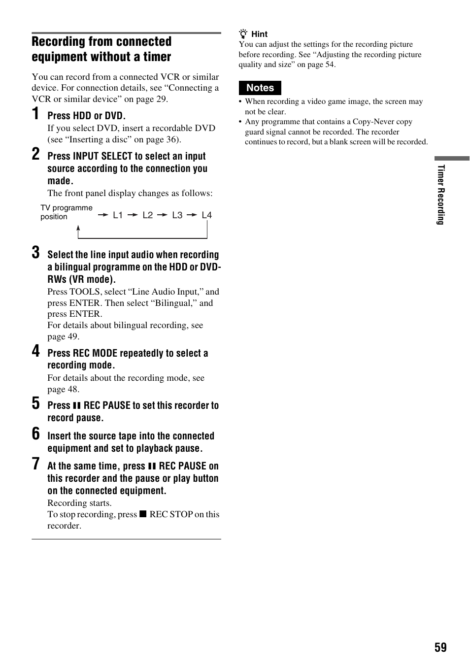Recording from connected equipment without a timer | Sony DAR-RH7000 User Manual | Page 59 / 536