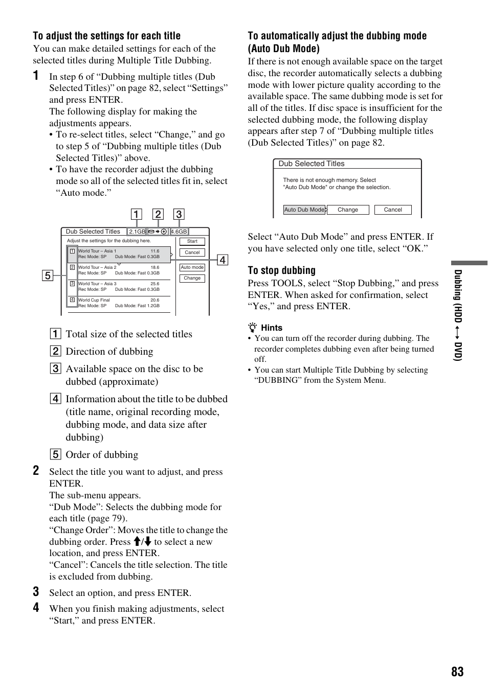 To adjust the settings for each title” be, Select an option, and press enter | Sony DAR-RH7000 User Manual | Page 83 / 536