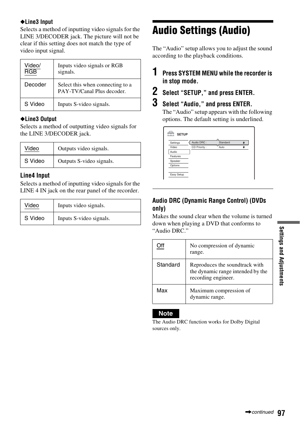 Audio settings (audio) | Sony DAR-RH7000 User Manual | Page 97 / 536