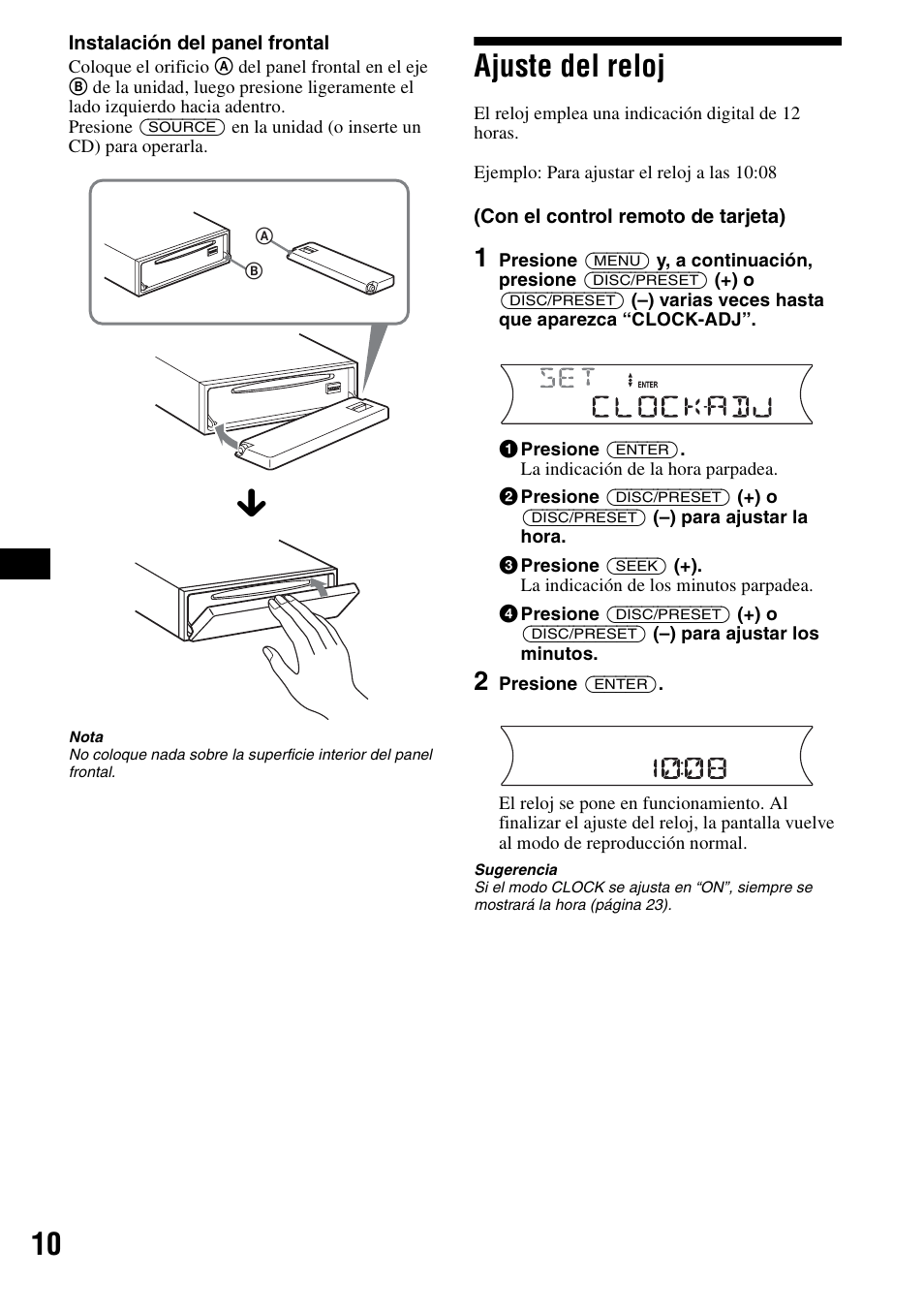 Ajuste del reloj | Sony CDX-F5700 User Manual | Page 38 / 92