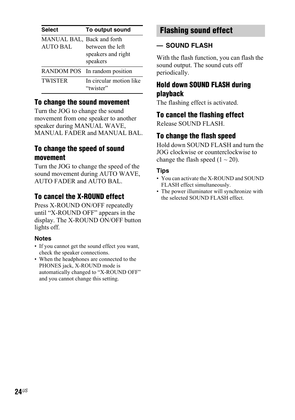 Flashing sound effect | Sony Muteki LBT-ZX99I User Manual | Page 24 / 44