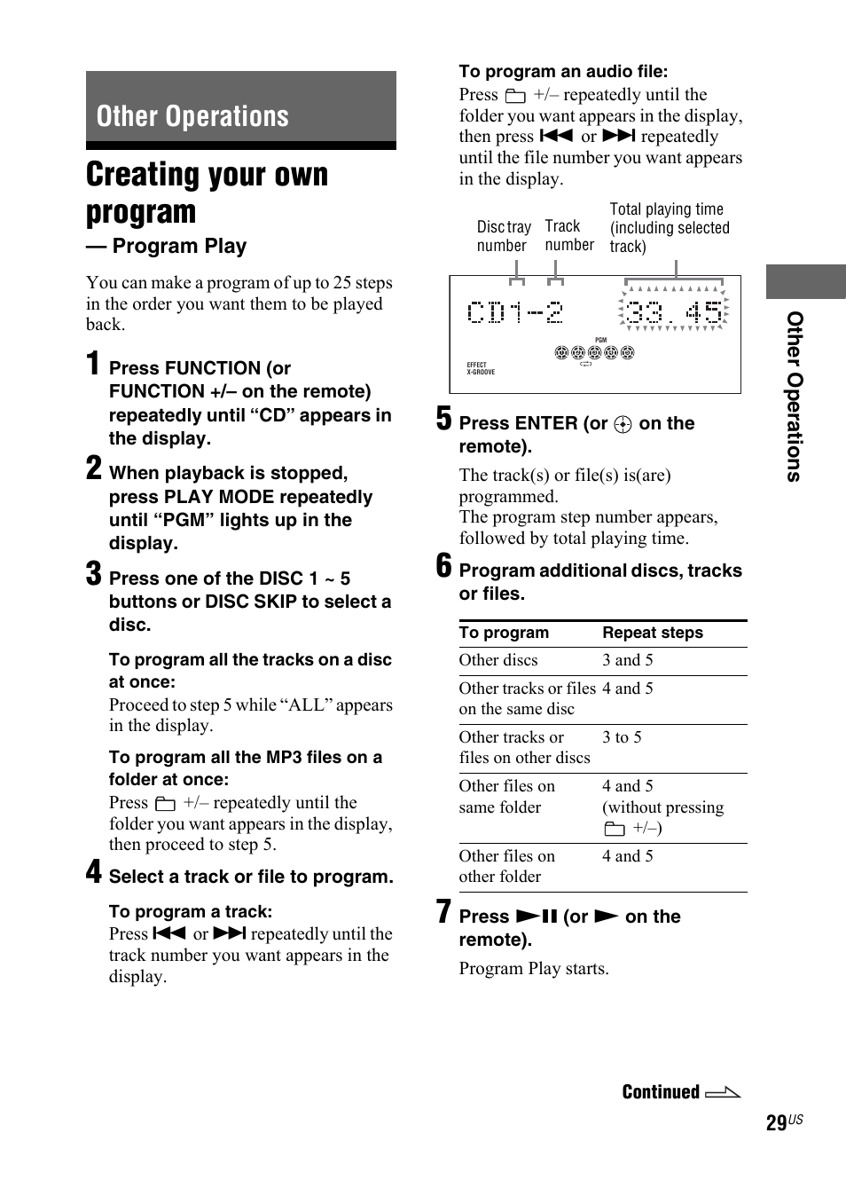 Other operations, Creating your own program, Program play | Sony Muteki LBT-ZX99I User Manual | Page 29 / 44