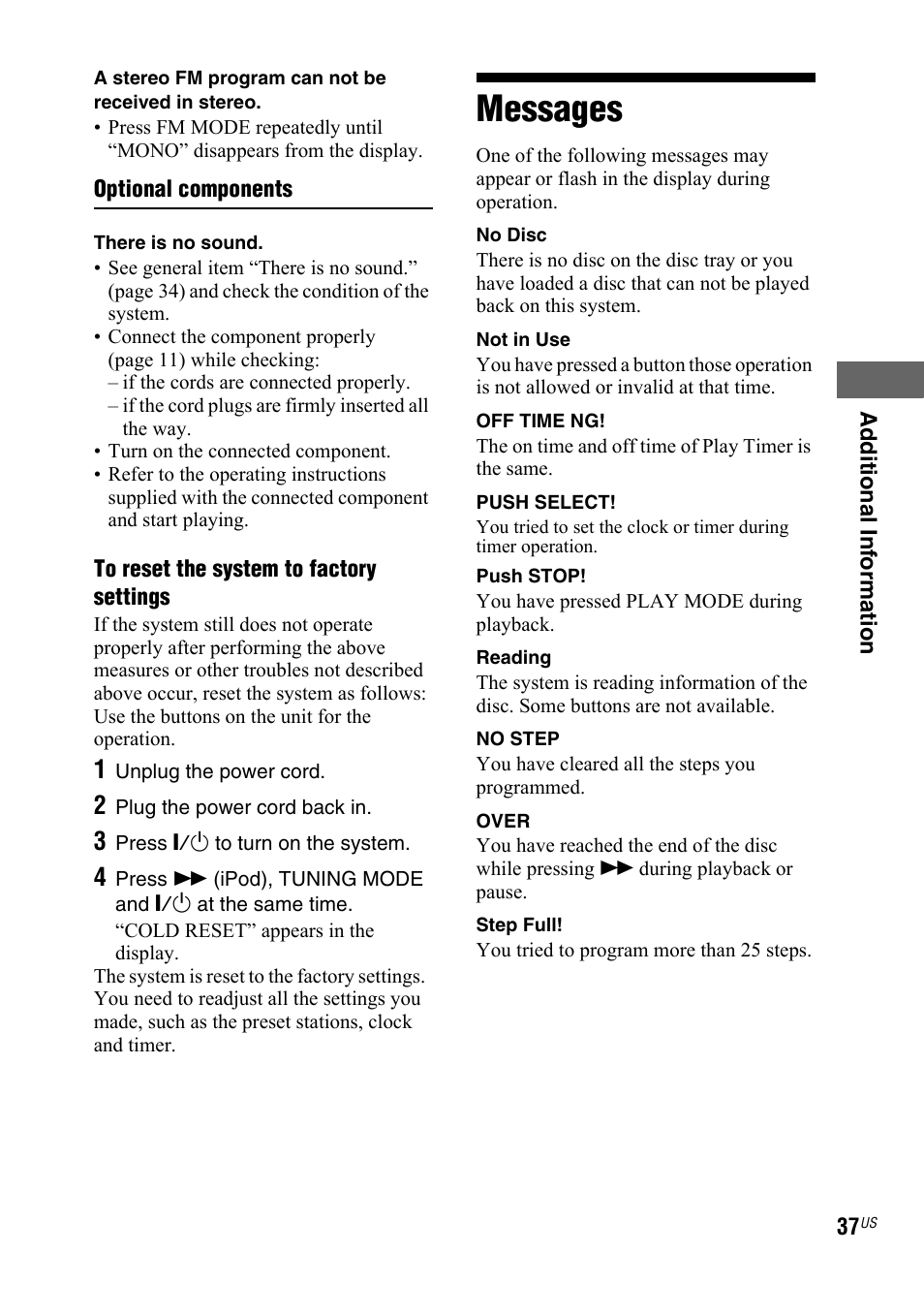 Messages | Sony Muteki LBT-ZX99I User Manual | Page 37 / 44