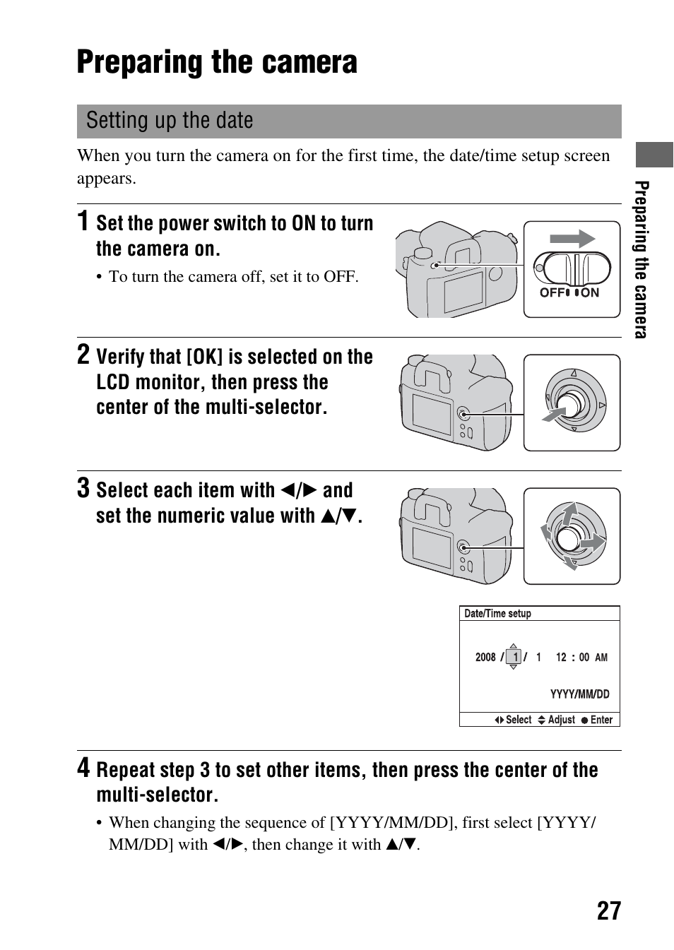 Preparing the camera | Sony A900 User Manual | Page 27 / 174