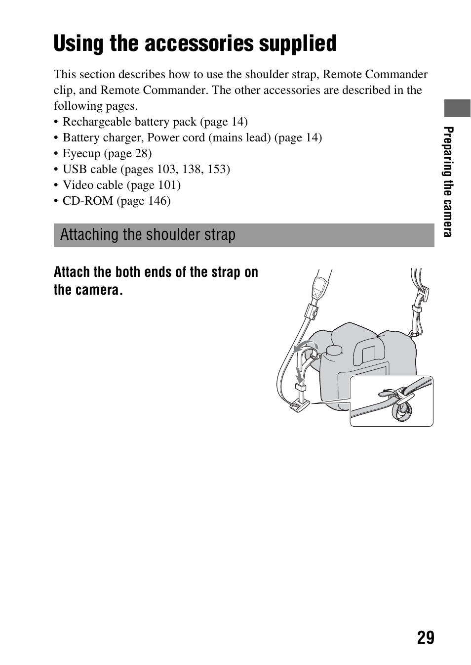 Using the accessories supplied | Sony A900 User Manual | Page 29 / 174