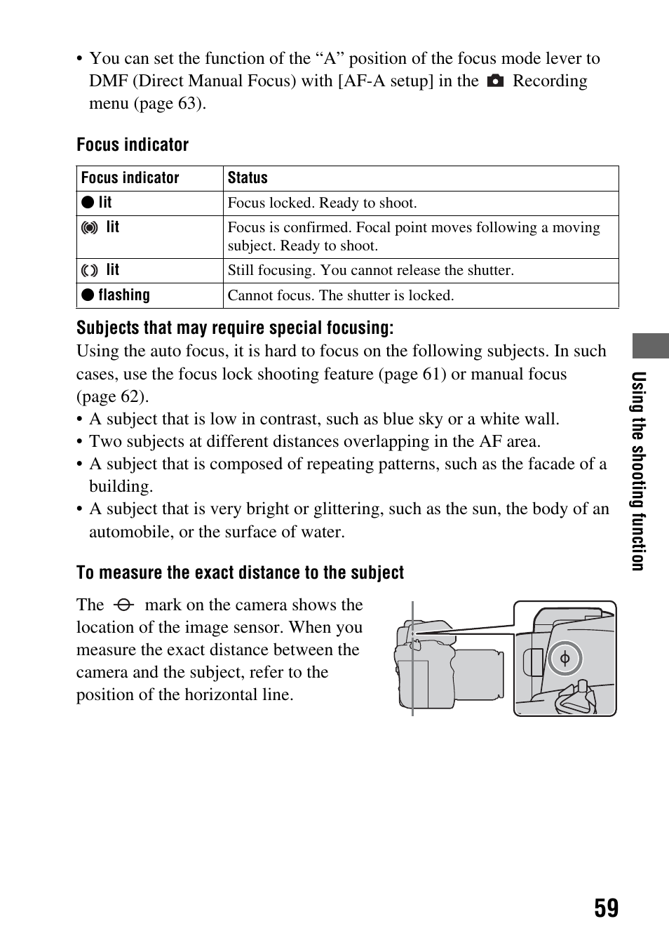 Focus (59) | Sony A900 User Manual | Page 59 / 174