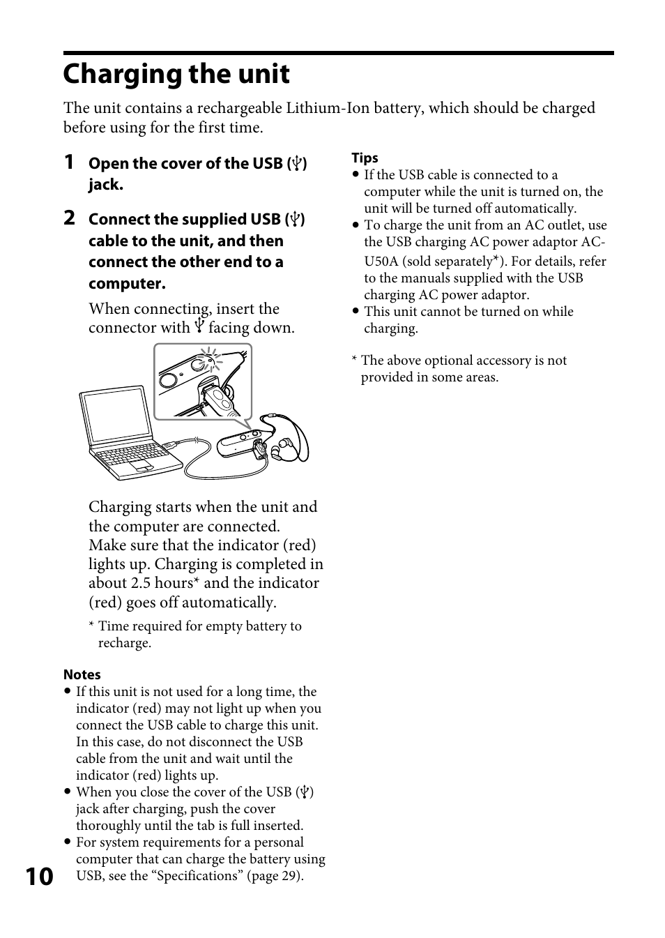 Charging the unit | Sony DR-BT100CX User Manual | Page 10 / 32