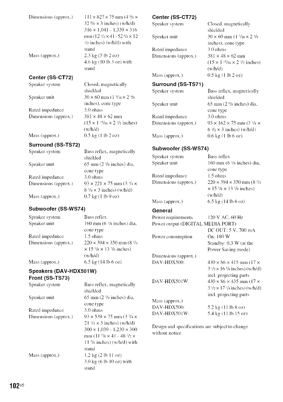 102ws | Sony DA V-HDX5OO User Manual | Page 102 / 120