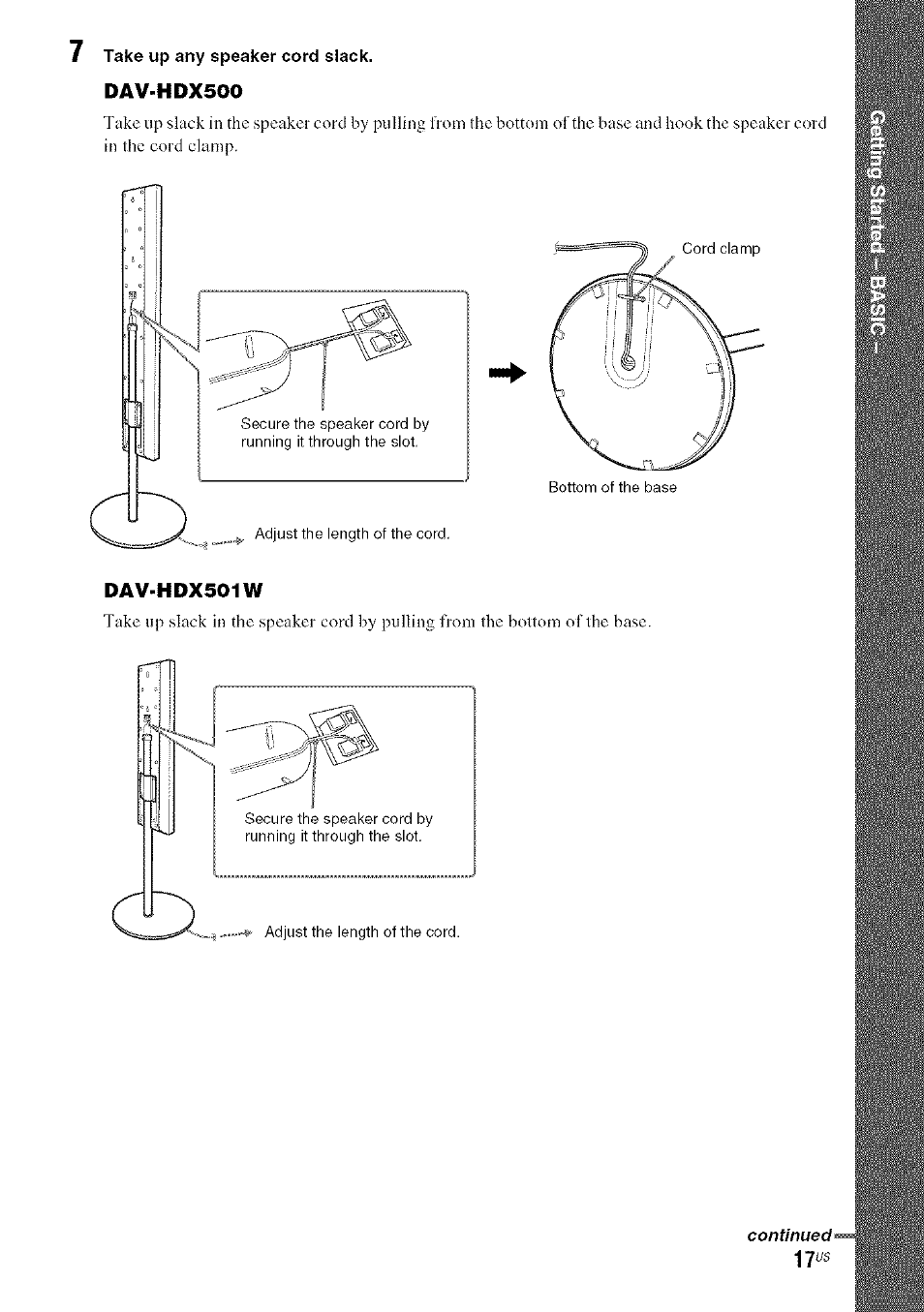 Dav-hdx500, Dav-hdx501w | Sony DA V-HDX5OO User Manual | Page 17 / 120