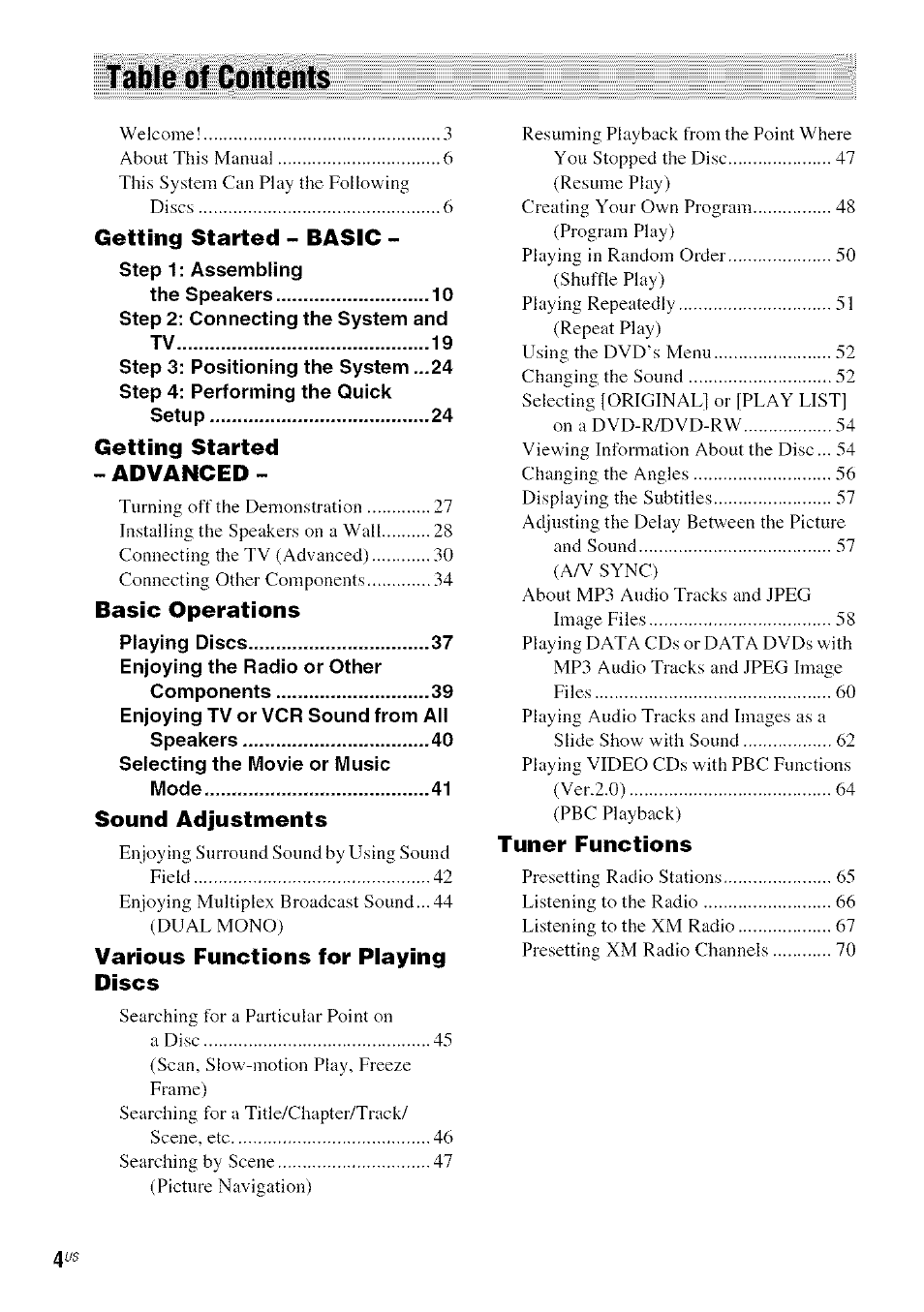 Sony DA V-HDX5OO User Manual | Page 4 / 120