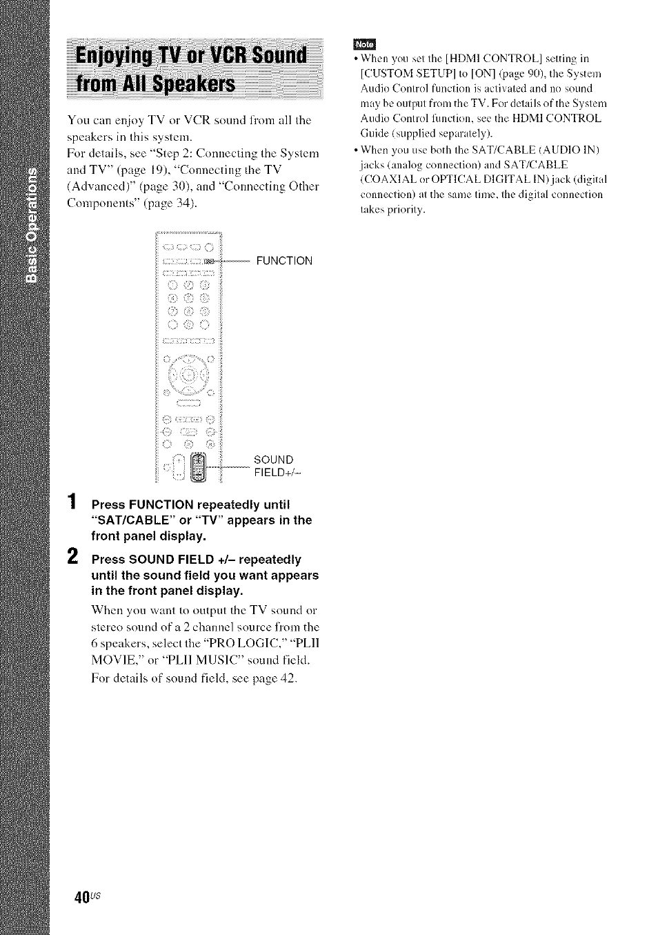 Enjoying tv or vcr sound from ail speakers | Sony DA V-HDX5OO User Manual | Page 40 / 120