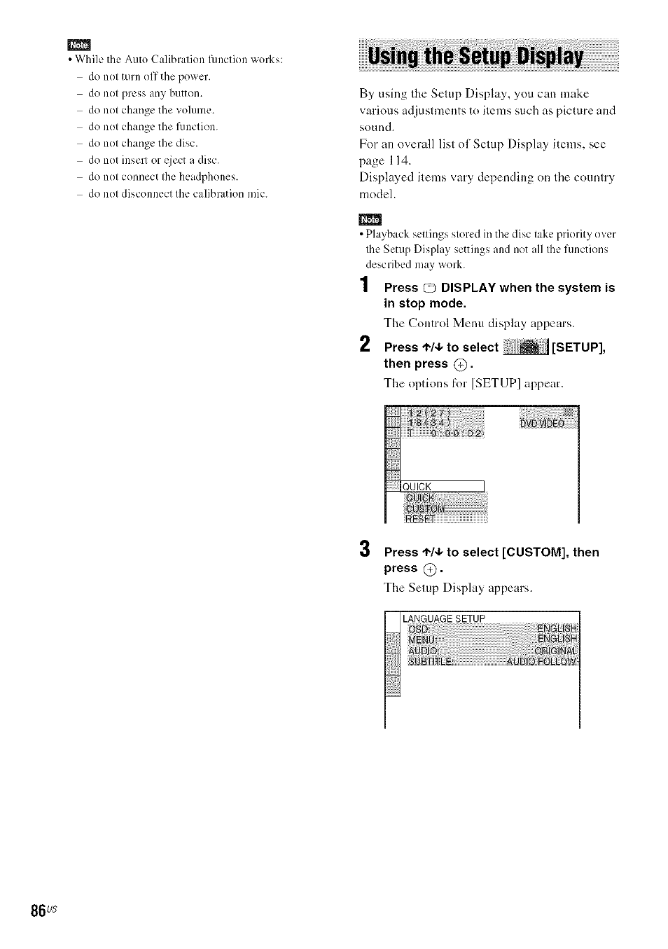 Using the setup display, Aim_ _ _ _ _ _ _ _ i | Sony DA V-HDX5OO User Manual | Page 86 / 120