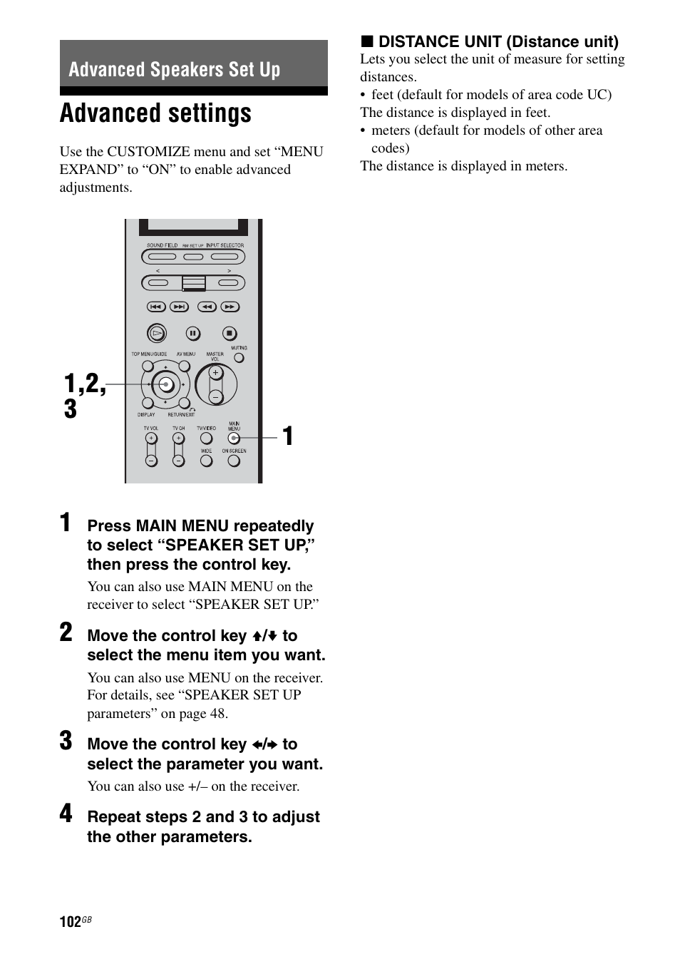 Advanced speakers set up, Advanced settings | Sony STR-DA7100ES User Manual | Page 102 / 139