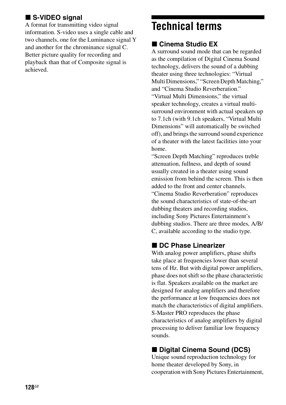 Technical terms | Sony STR-DA7100ES User Manual | Page 128 / 139