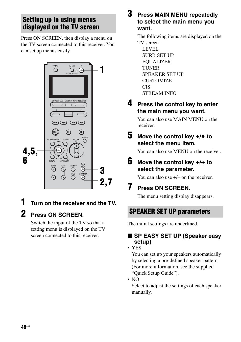 See “speaker set up parameters | Sony STR-DA7100ES User Manual | Page 48 / 139
