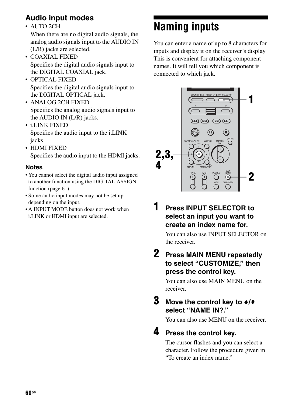 Naming inputs, E 60), 60), p | Sony STR-DA7100ES User Manual | Page 60 / 139