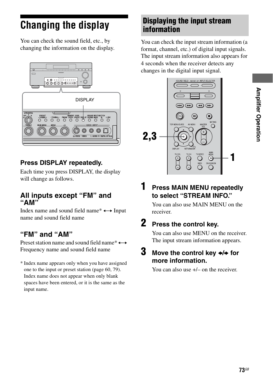 Changing the display, E 73, Displaying the input stream information | Sony STR-DA7100ES User Manual | Page 73 / 139
