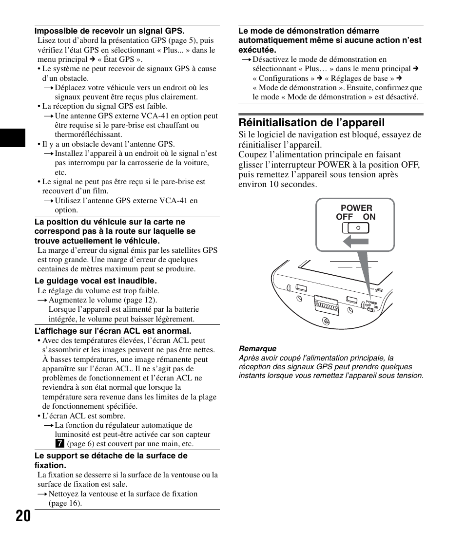 Réinitialisation de l’appareil | Sony NV-U71T User Manual | Page 36 / 56