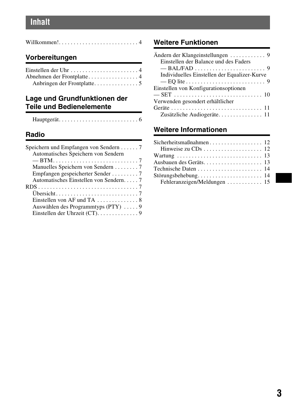 Inhalt | Sony CDX-GT111 User Manual | Page 17 / 76