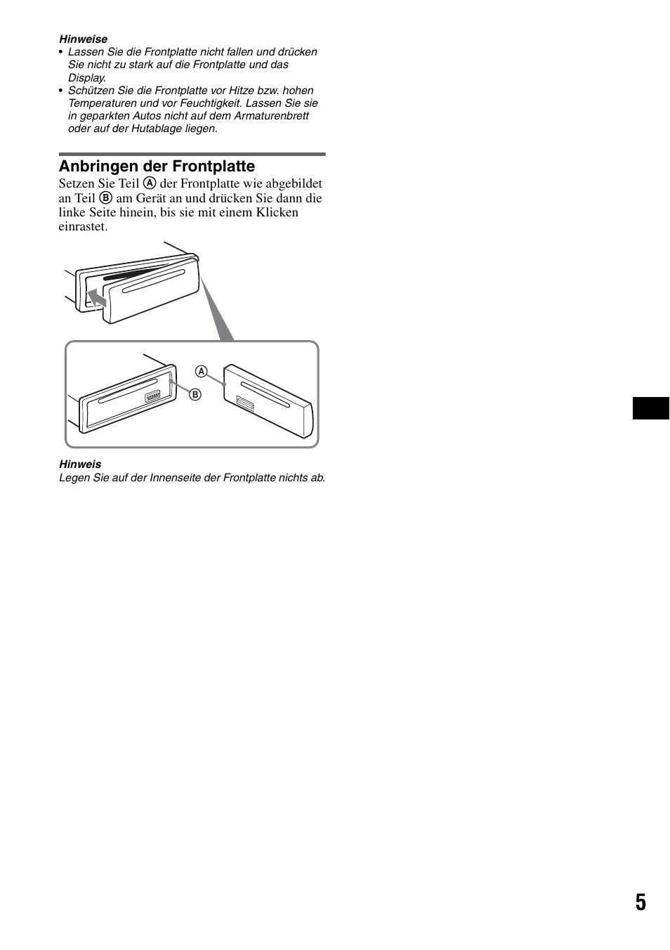 Anbringen der frontplatte | Sony CDX-GT111 User Manual | Page 19 / 76