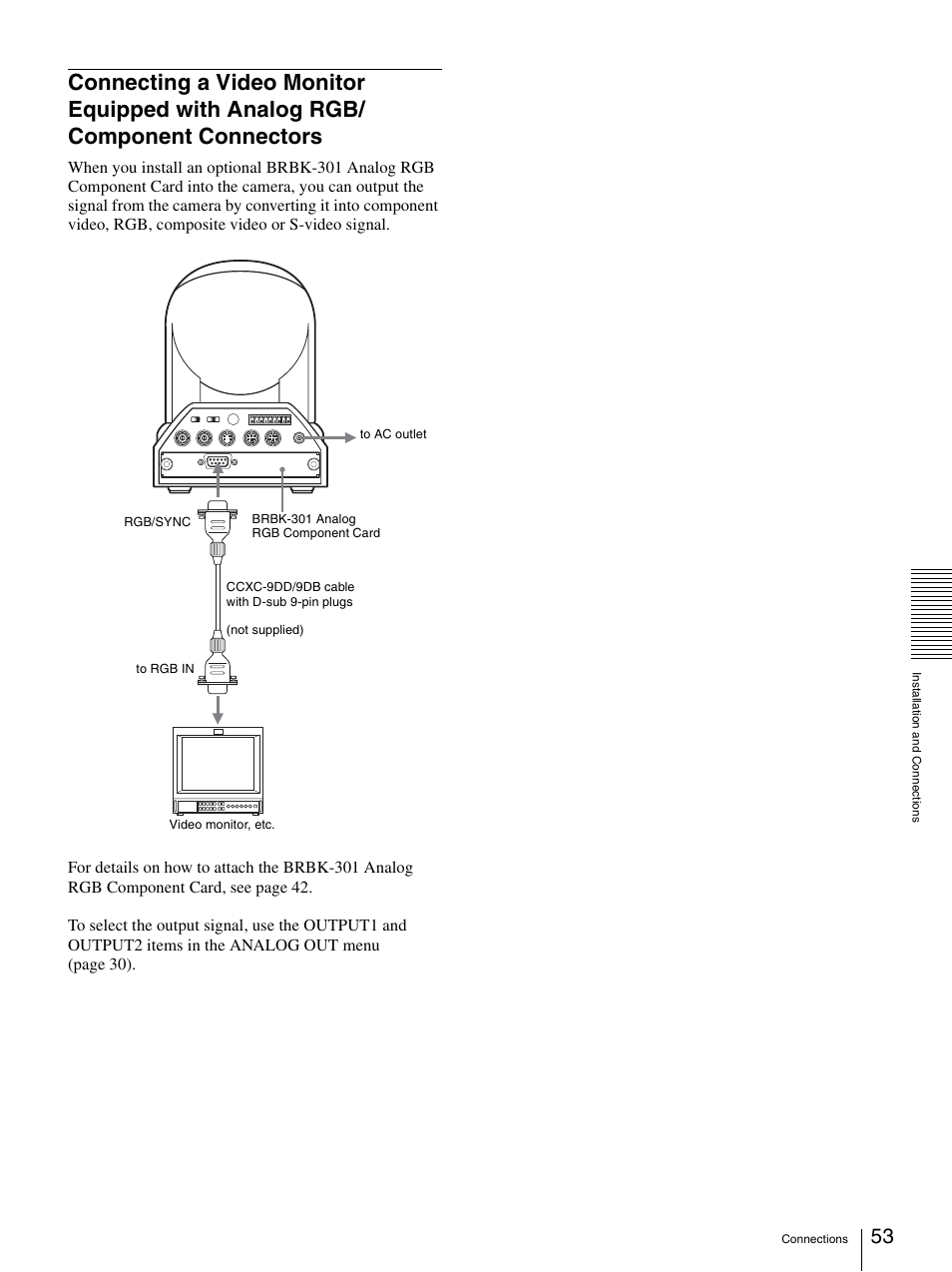 Connecting a video monitor equipped with, Analog rgb/component connectors | Sony BRC-300P User Manual | Page 53 / 72