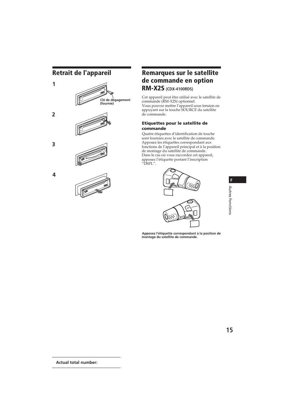 Retrait de l'appareil | Sony CDX-4100RDS User Manual | Page 33 / 74