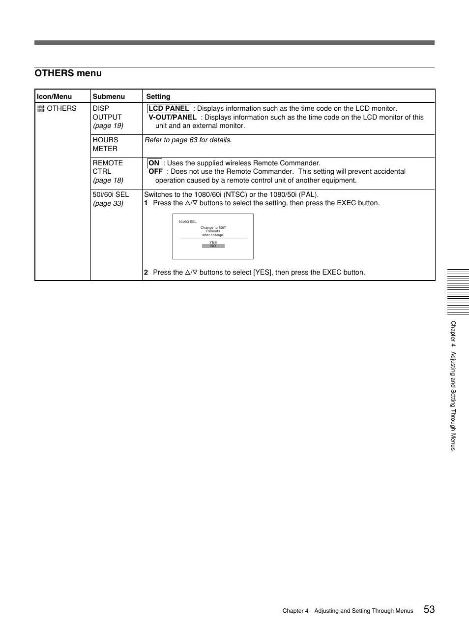 Others menu | Sony 1080i User Manual | Page 53 / 76