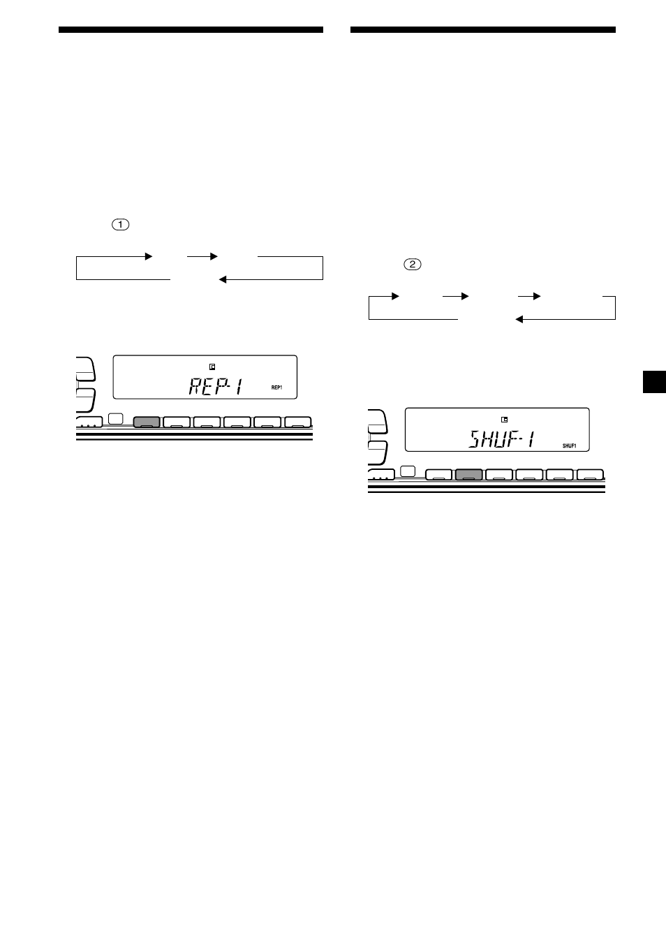 Riproduzione ripetuta dei brani, Riproduzione casuale dei brani, Riproduzione ripetuta | Riproduzione in ordine casuale | Sony MDX-CA580 User Manual | Page 101 / 152