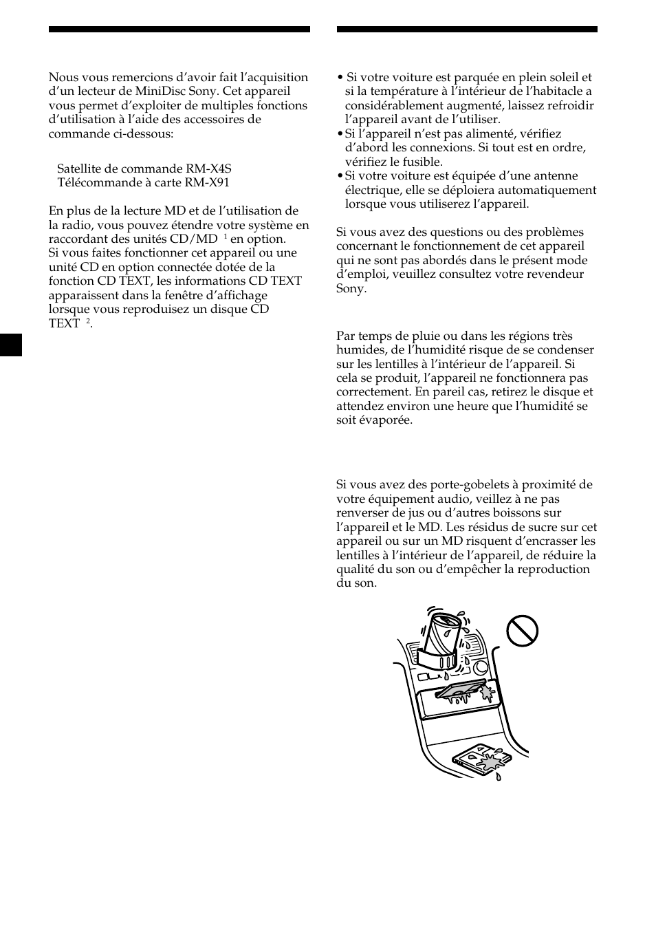 2félicitations, Précautions | Sony MDX-CA580 User Manual | Page 62 / 152