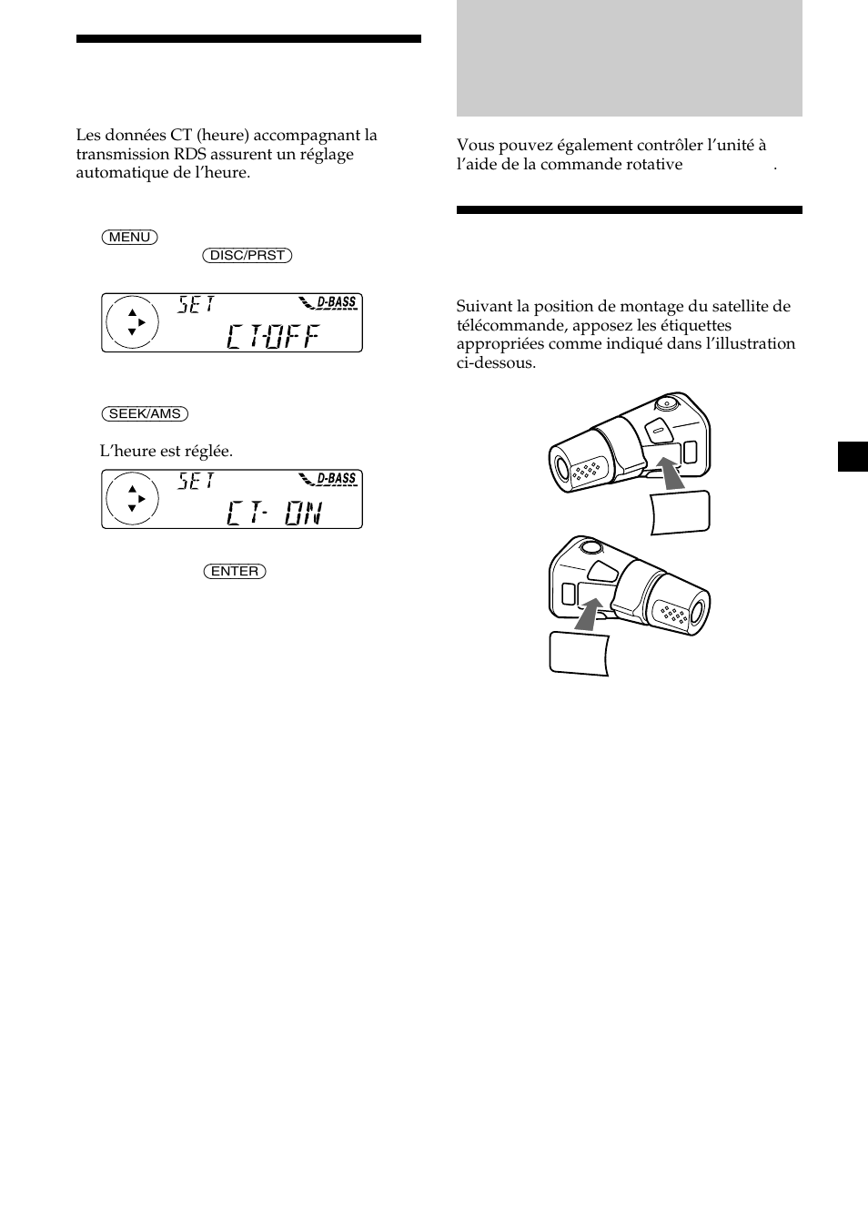 Autres fonctions, Etiquetage du satellite de télécommande, Réglage automatique de l’heure | Sony MDX-CA580 User Manual | Page 81 / 152