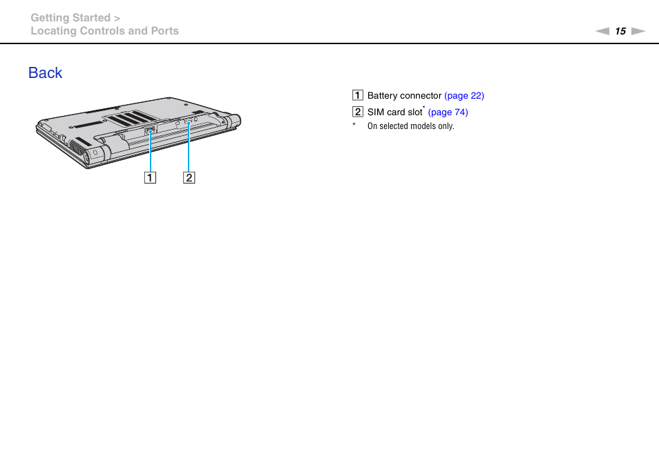 Back | Sony VPCZ13 User Manual | Page 15 / 217