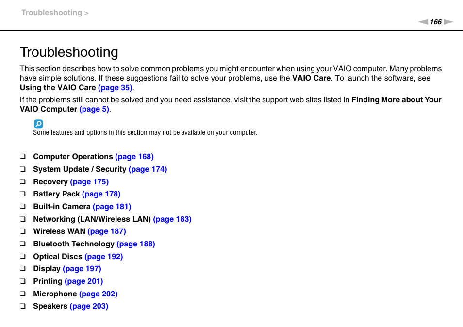 Troubleshooting | Sony VPCZ13 User Manual | Page 166 / 217