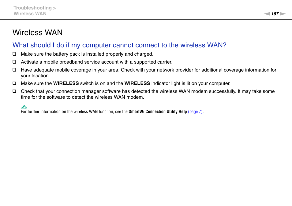 Wireless wan | Sony VPCZ13 User Manual | Page 187 / 217