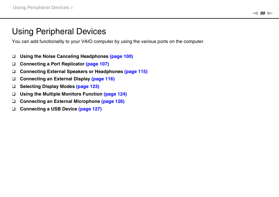 Using peripheral devices | Sony VPCZ13 User Manual | Page 99 / 217