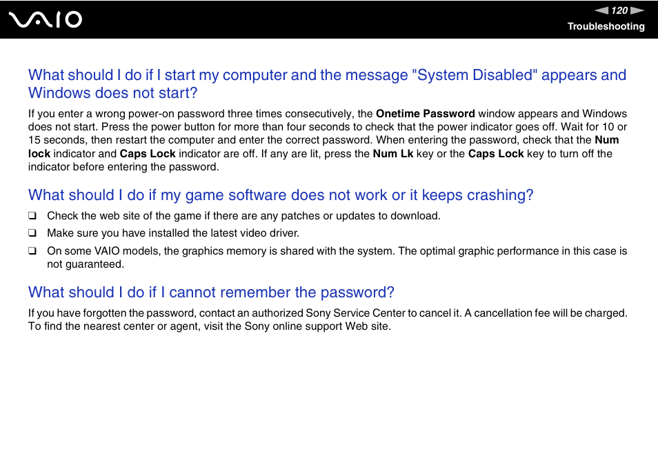 What should i do if i cannot remember the password | Sony VGN-FJ100 User Manual | Page 120 / 170