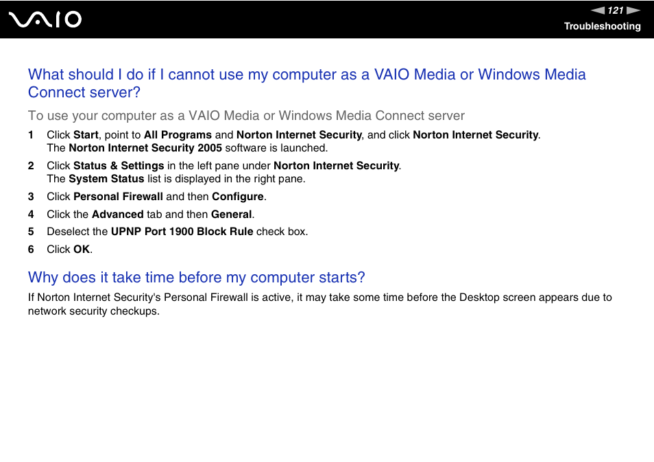 Why does it take time before my computer starts | Sony VGN-FJ100 User Manual | Page 121 / 170