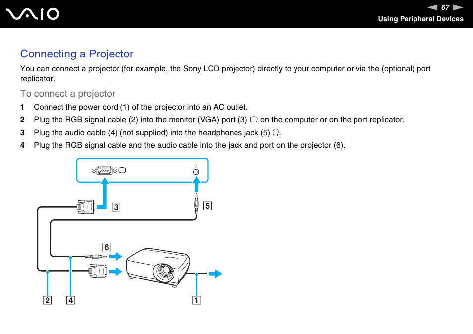 Connecting a projector | Sony VGN-FJ100 User Manual | Page 67 / 170