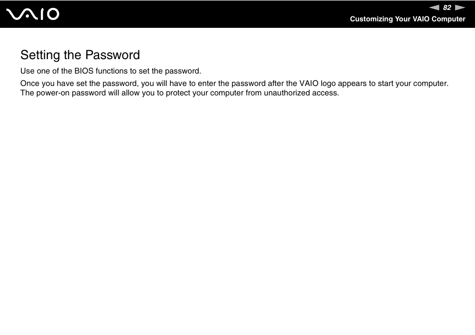 Setting the password | Sony VGN-FJ100 User Manual | Page 82 / 170