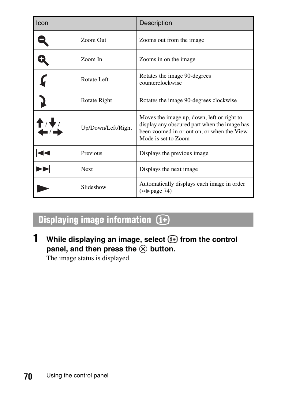 Displaying image information | Sony PlayStation Portable PSP-1003 K User Manual | Page 70 / 132