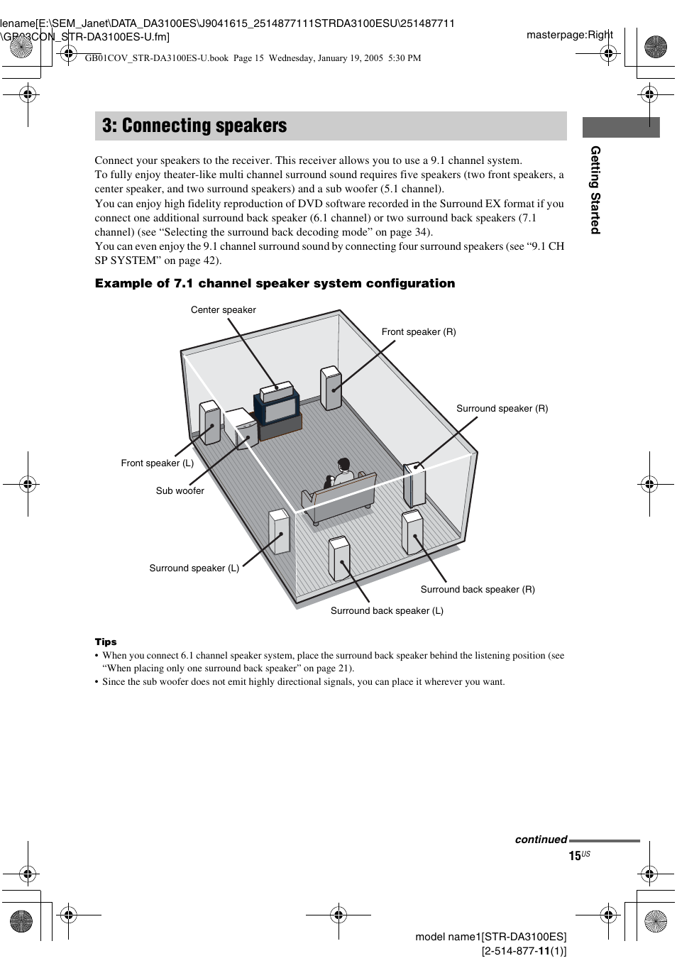 Connecting speakers | Sony STR-DA3100ES User Manual | Page 15 / 80