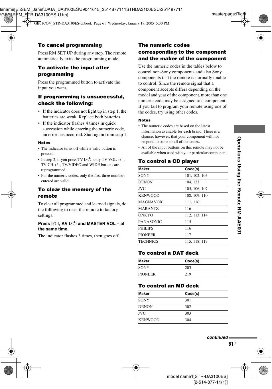 S 61–6 | Sony STR-DA3100ES User Manual | Page 61 / 80