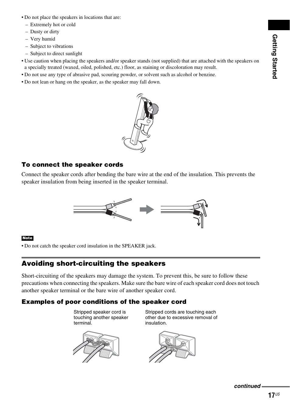 Avoiding short-circuiting the speakers | Sony DX250 User Manual | Page 17 / 96