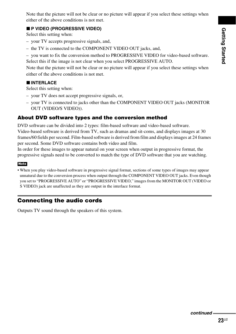 Connecting the audio cords | Sony DX250 User Manual | Page 23 / 96