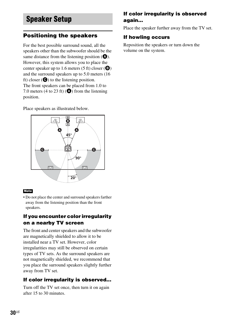 Speaker setup, Positioning the speakers | Sony DX250 User Manual | Page 30 / 96