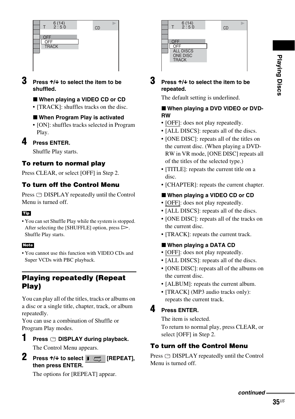 Playing repeatedly (repeat play) | Sony DX250 User Manual | Page 35 / 96
