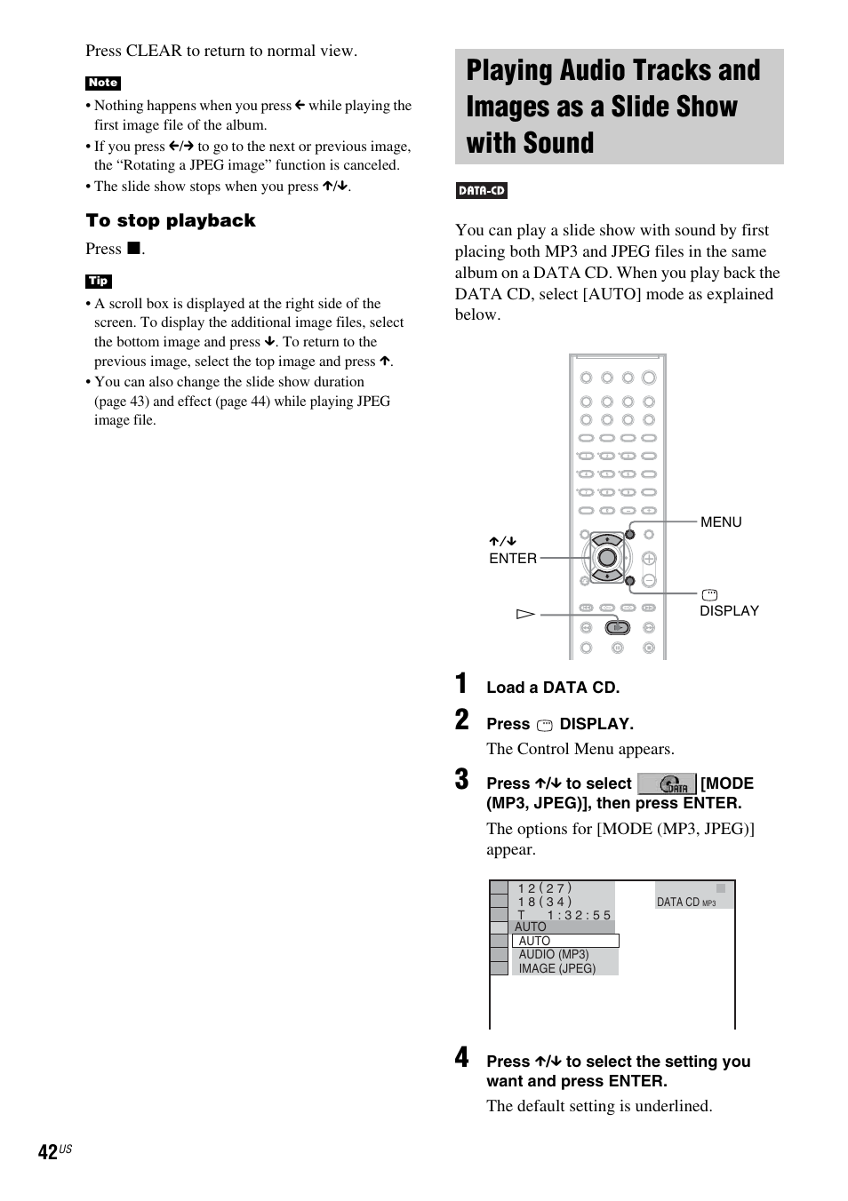 Playing audio tracks and images as a, Slide show with sound | Sony DX250 User Manual | Page 42 / 96