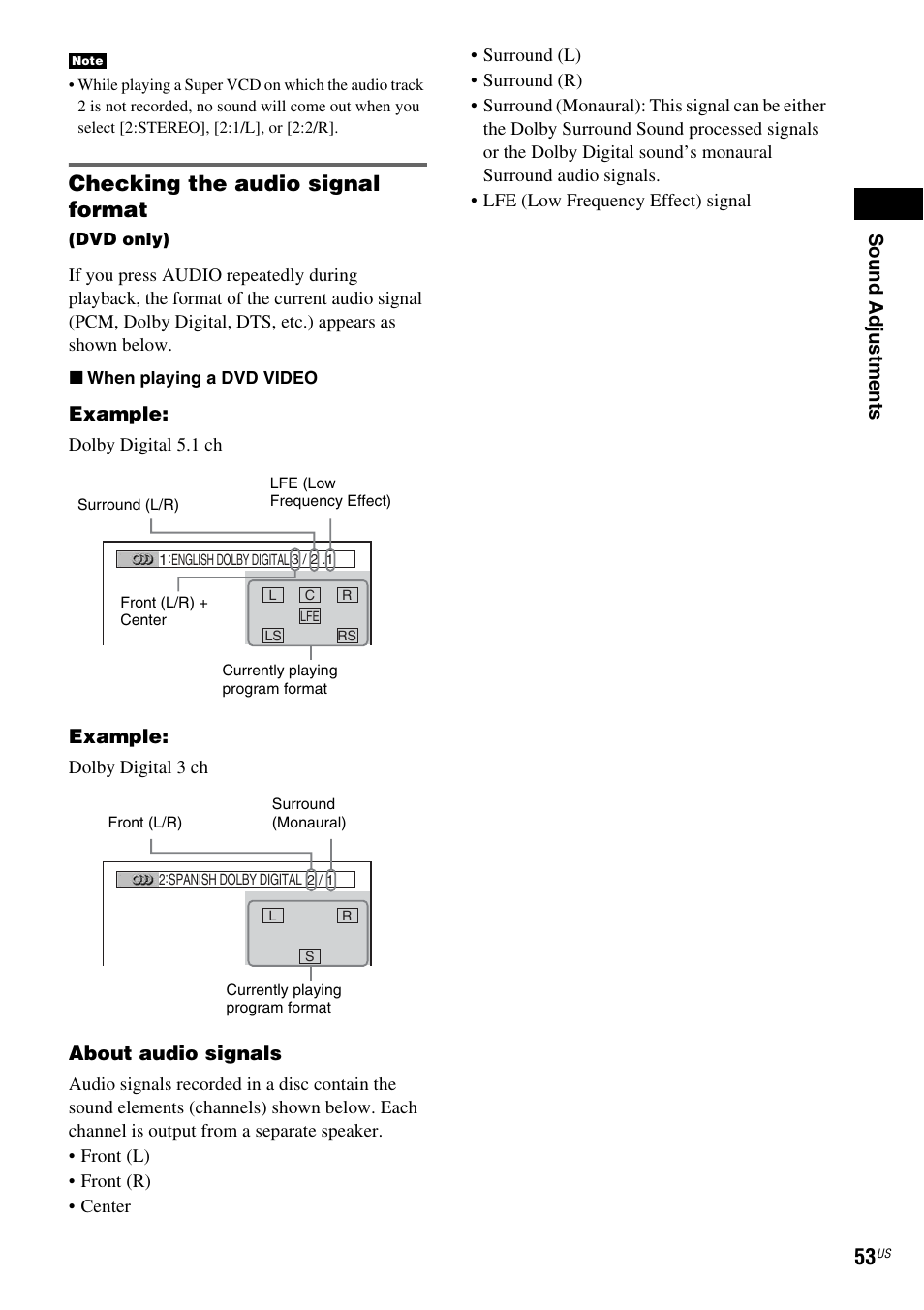 Checking the audio signal format | Sony DX250 User Manual | Page 53 / 96